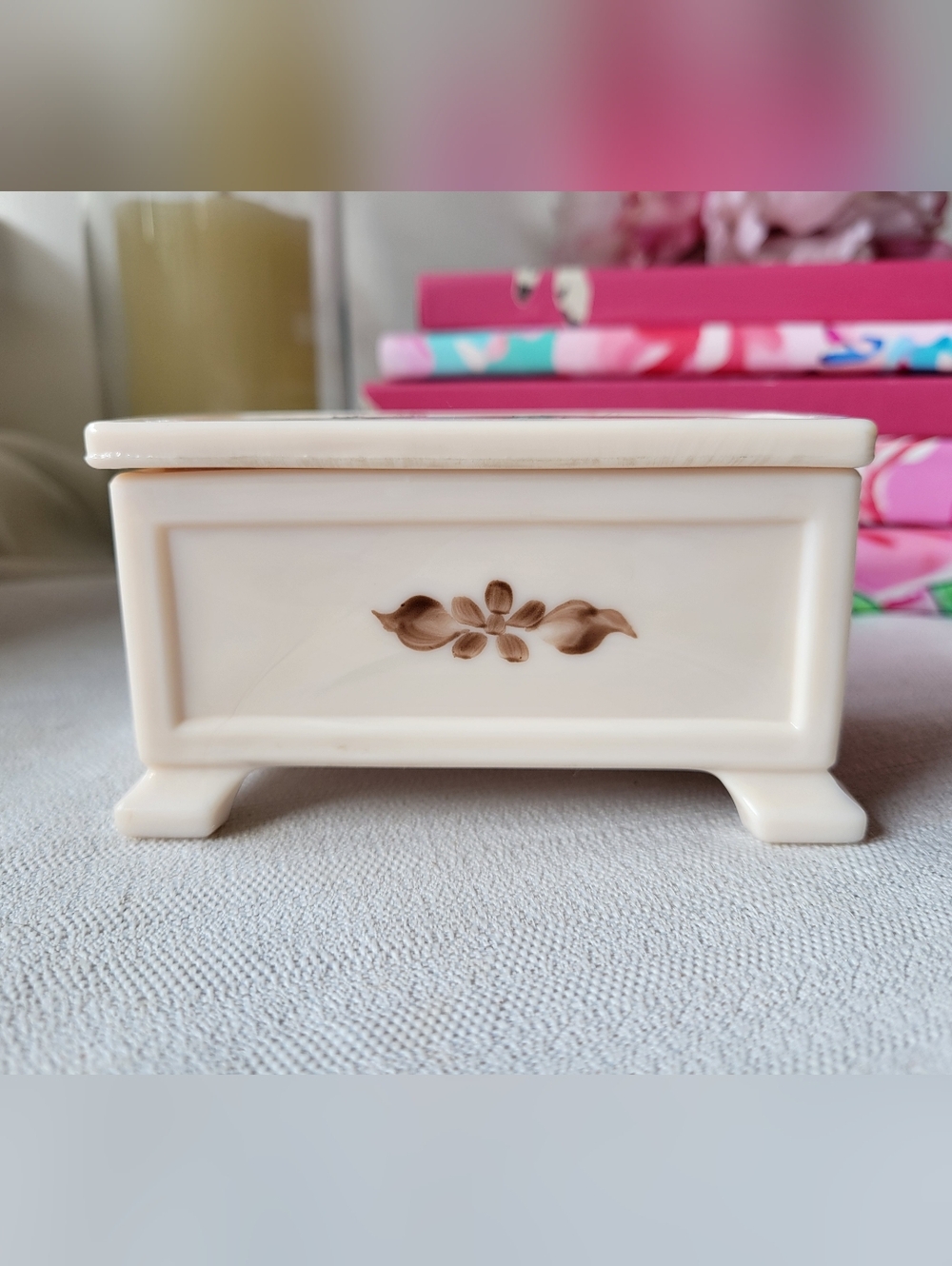 Vintage K Porter Decorative Almond Glass Trinket Box